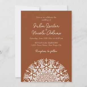 Saddle Brown Burnt Copper Abstract Mandala Wedding Invitation