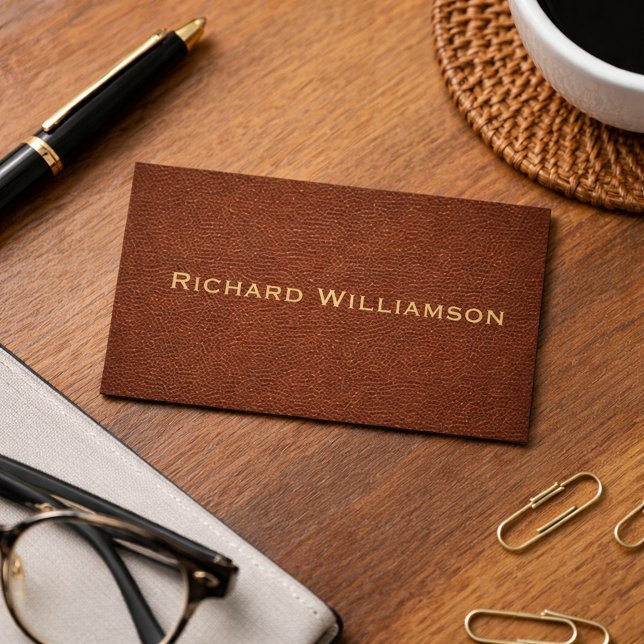 Saddle Brown Leather Texture Minimalist  Business Card (Creator Uploaded)