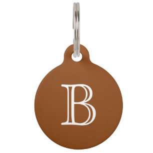Saddle Brown White Monogram Initial Name Simple Pet Tag