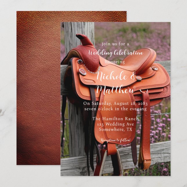 Saddle on the Fence Wedding Celebration Invitation (Front/Back)