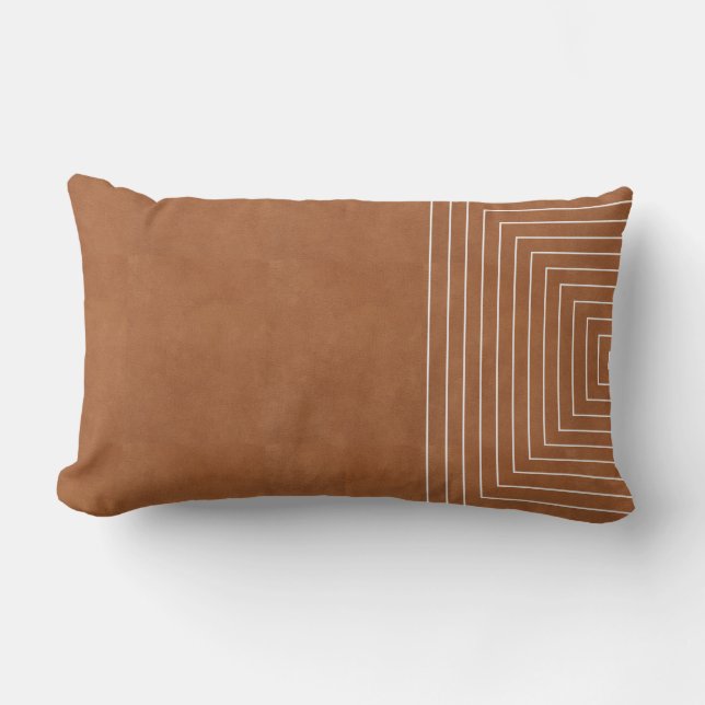 Saddle Tan and White Squares Lumbar Cushion (Front)
