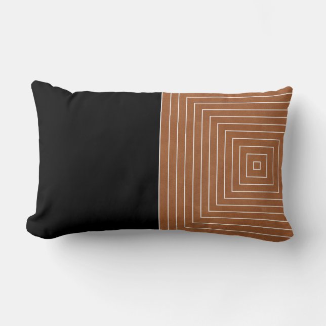 Saddle Tan Black White Squares Lumbar Cushion (Front)