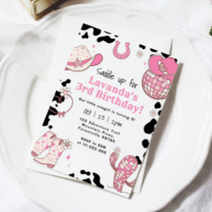 Saddle up 3rd Birthday party girl rodeo Invitation