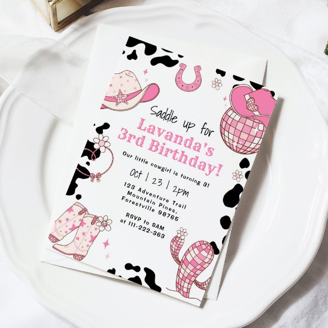 Saddle up 3rd Birthday party girl rodeo Invitation (Creator Uploaded)