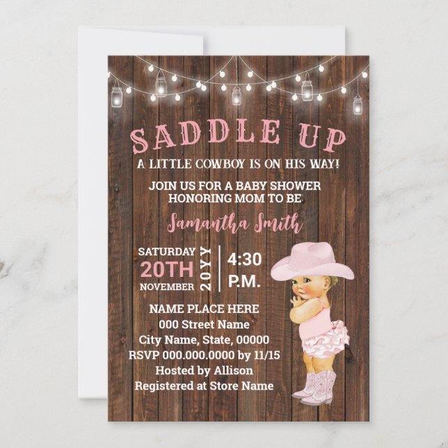 Saddle Up a Little Cowgirl is her Way Baby Shower Invitation (Front)