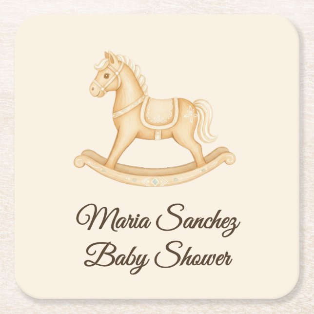 "Saddle Up" Boho Western Baby Shower Square Paper Coaster (Front)
