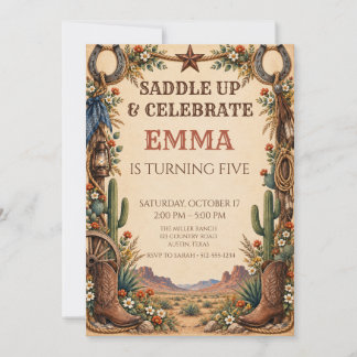 Saddle Up & Celebrate Rustic Cowgirl Western Invitation