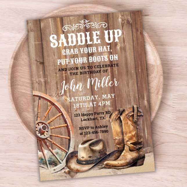 Saddle Up Country Western Cowboy Party Boots Hat Invitation (Creator Uploaded)