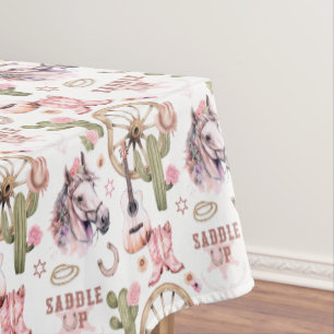 Saddle Up Country Western Watercolor Pattern Tablecloth