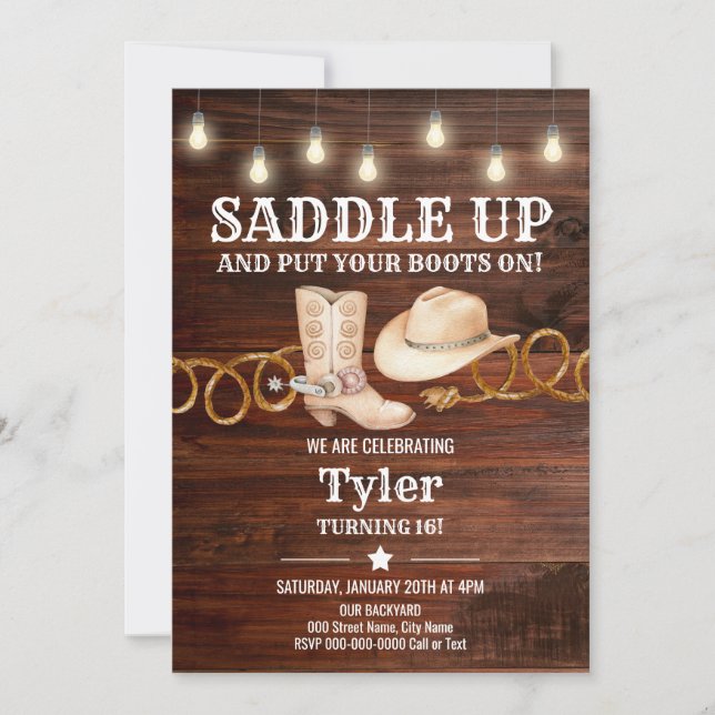 Saddle Up, Cowboy and Western Birthday Party Invitation (Front)
