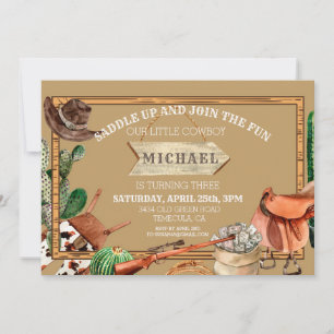 Saddle Up Cowboy Birthday Watercolor Western Invitation