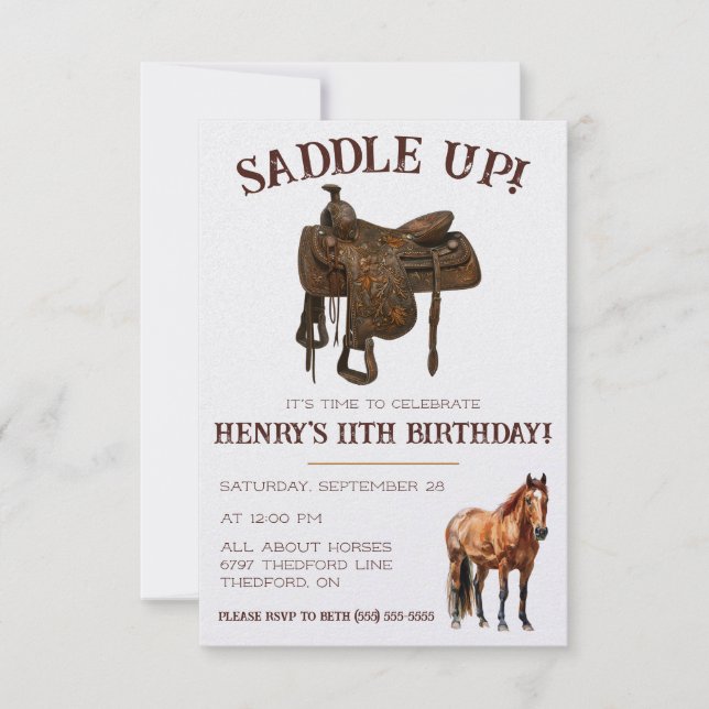 Saddle Up!  Cowboy, Western Horses Themed Birthday Invitation (Front)
