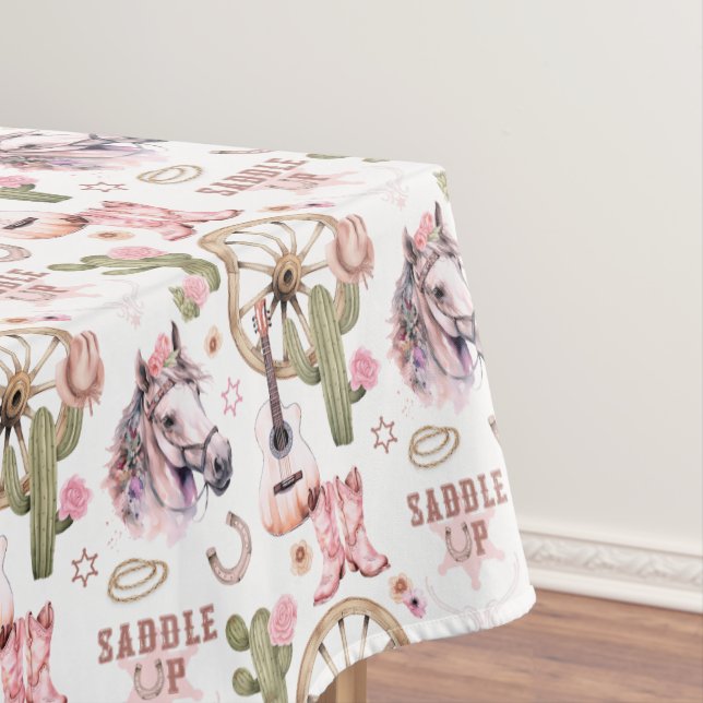 Saddle Up Cowgirl Baby Shower Western Party Decor Tablecloth (In Situ)