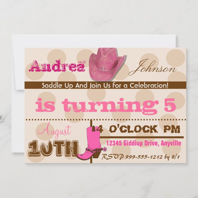 Saddle Up Cowgirl Birthday Party Invites (Front)