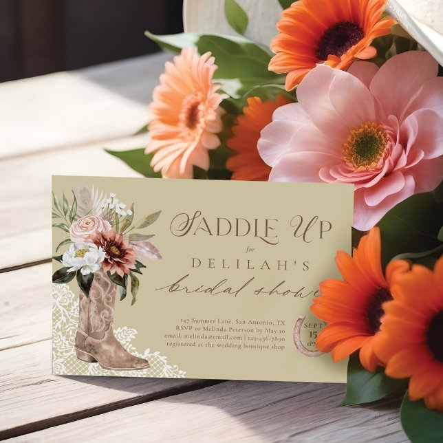 Saddle Up Cowgirl Boot Western Bridal Shower Invitation (Saddle Up Cowgirl Boot Western Bridal Shower Invitation)