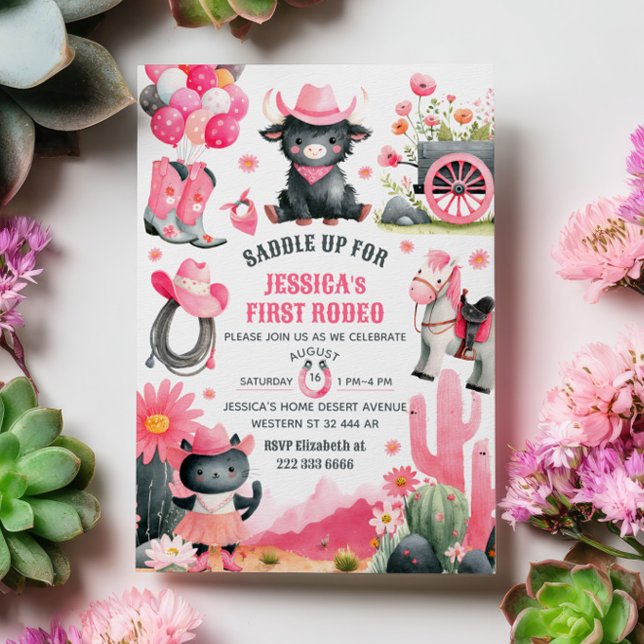Saddle Up Cowgirl First Rodeo Western Birthday  Invitation (Creator Uploaded)