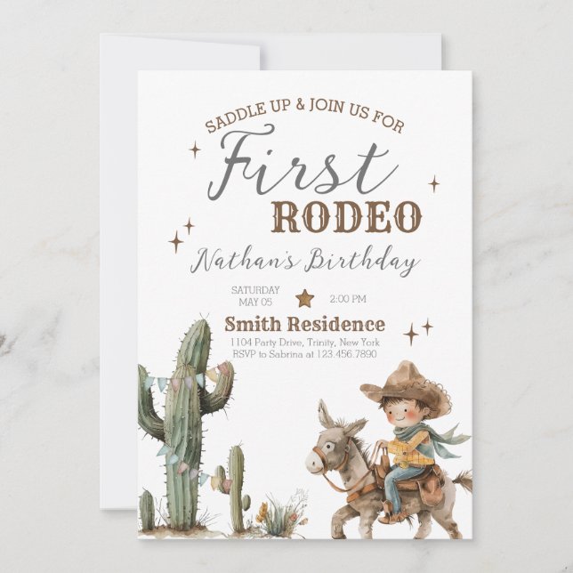 Saddle Up First Rodeo Birthday Invitation (Front)