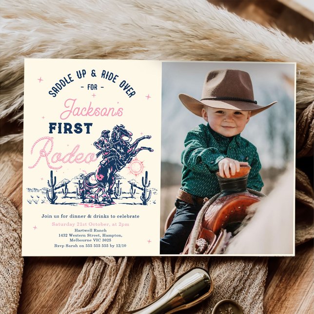 Saddle up First Rodeo Cowboy Birthday Party Photo Invitation (Creator Uploaded)