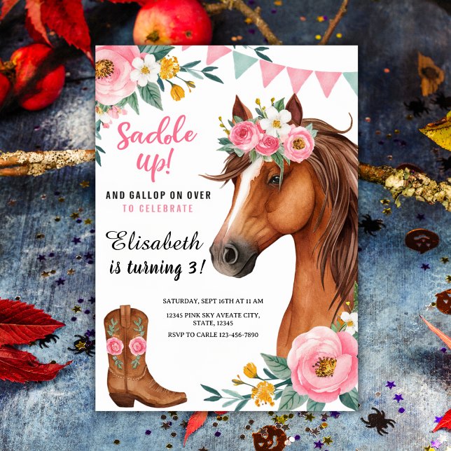 "Saddle Up" Floral Horse & Cowgirl Boots Birthday Invitation ("Saddle Up" Floral Horse & Cowgirl Boots Birthday Invitation
)