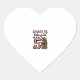 Saddle Up Girl 5th Birthday Horse Cowgirl Shirt Heart Sticker
