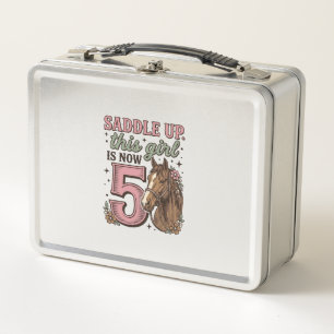 Saddle Up Girl 5th Birthday Horse Cowgirl Shirt Metal Lunch Box