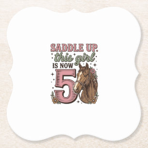 Saddle Up Girl 5th Birthday Horse Cowgirl Shirt Paper Coaster