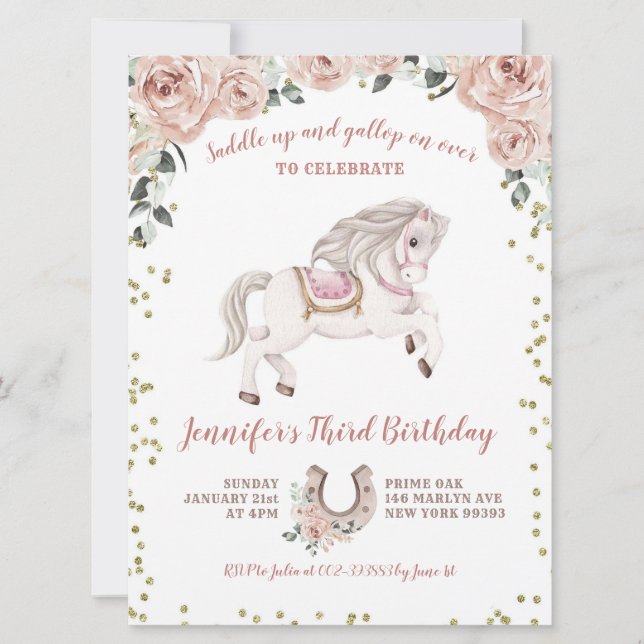 Saddle Up Girl Pink Pony Birthday Invitation (Front)