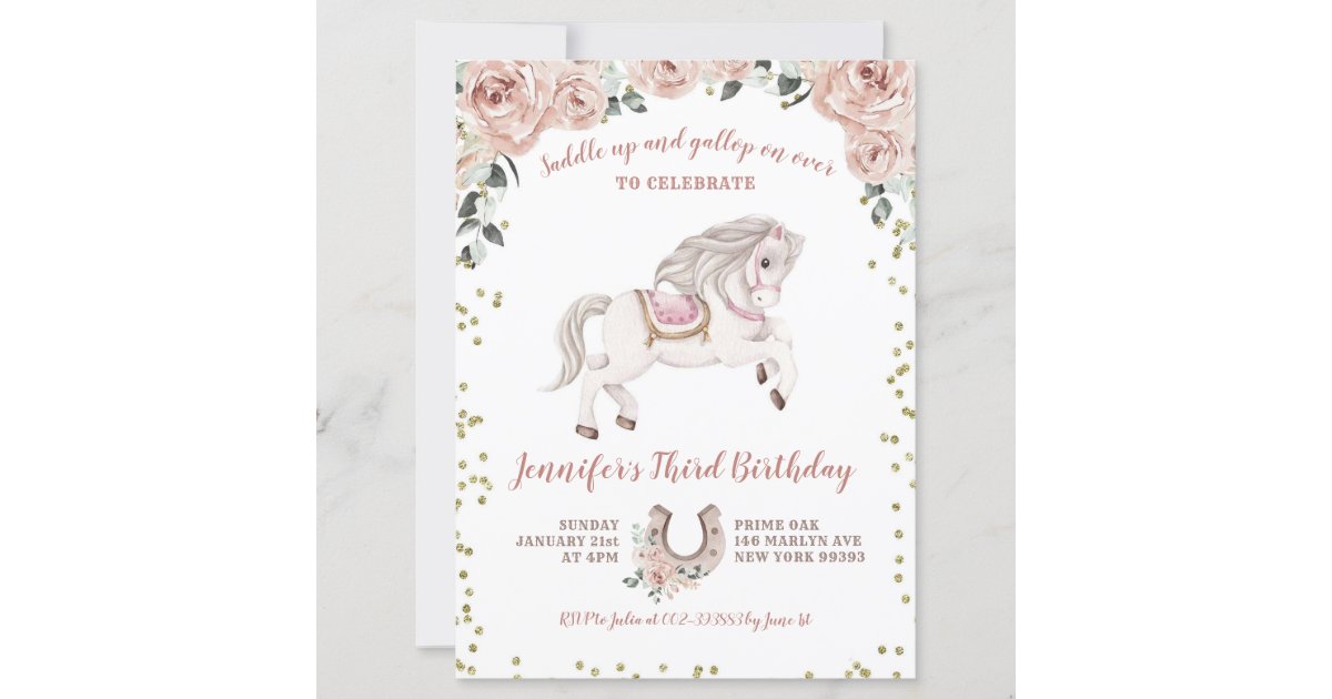 Saddle Up Girl Pink Pony Birthday Invitation Zazzle