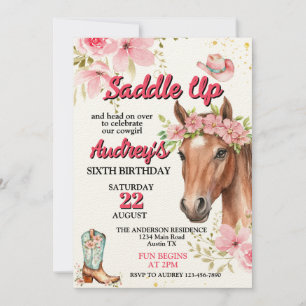Saddle Up Girls Western Brithday Invitation
