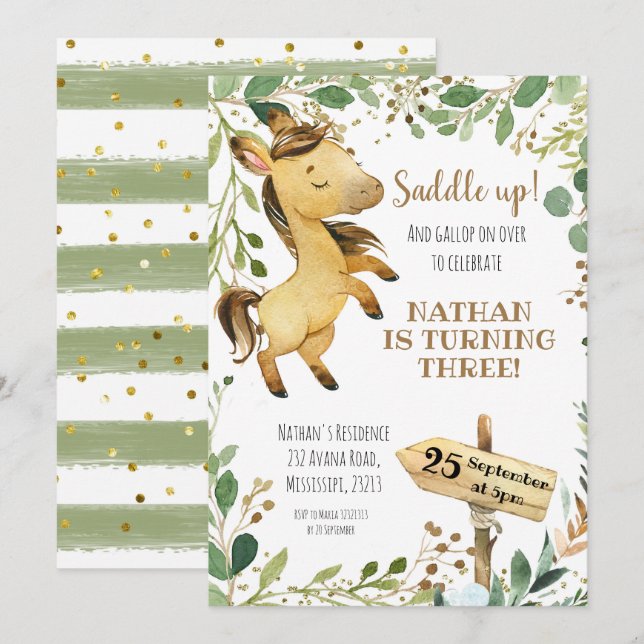 Saddle up Horse Birthday Invitation (Front/Back)