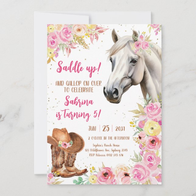 Saddle Up Horse Cowgirl Birthday Invitation (Front)