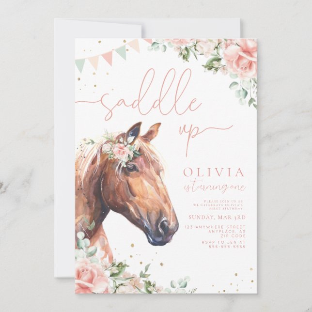 Saddle Up Horses Cowgirl Birthday Invitation (Front)
