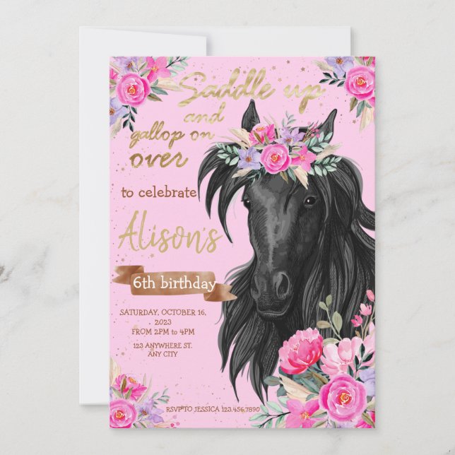 Saddle Up Horses Cowgirl Birthday Invitation (Front)