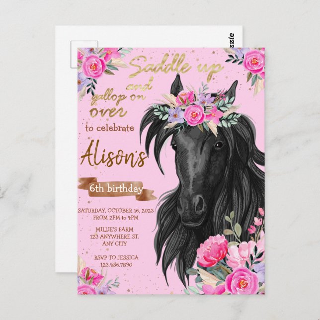 Saddle Up Horses Cowgirl Birthday Postcard (Front/Back)