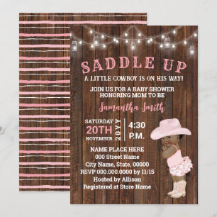 Saddle Up Little AA Cowgirl on her Way Baby Shower Invitation