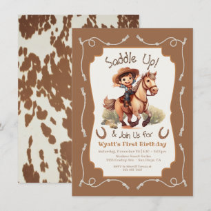 Saddle up little Cowboy horse birthday party Invitation