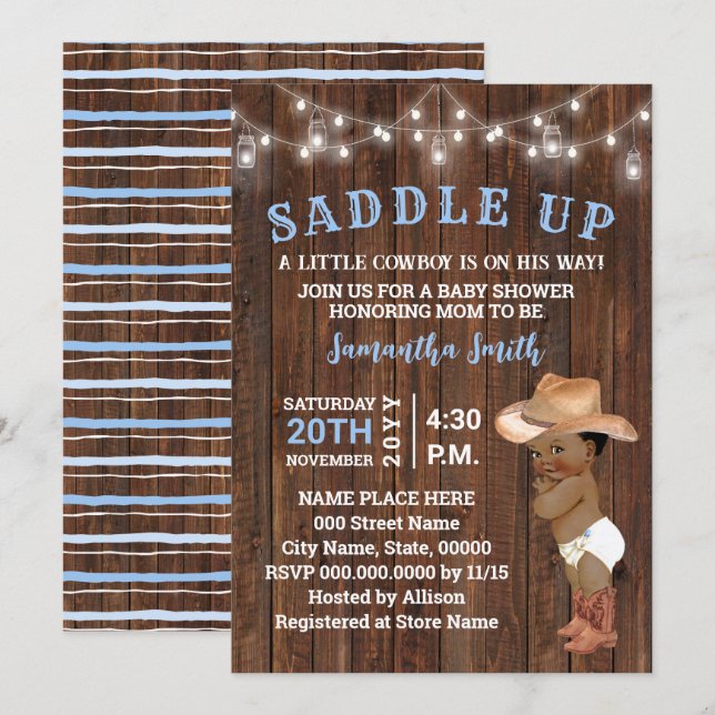 Saddle Up Little Cowboy in his Way AA Baby Shower Invitation (Front/Back)