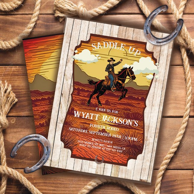 Saddle up little Cowboy Western Woodcut Birthday Invitation (Creator Uploaded)