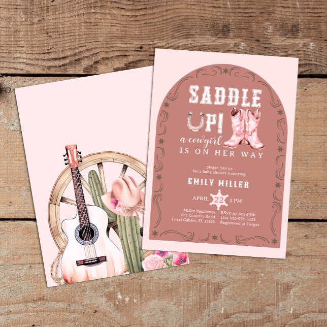 Saddle Up Pink Cowgirl Baby Shower Invite (Country Western Pink Baby Shower)