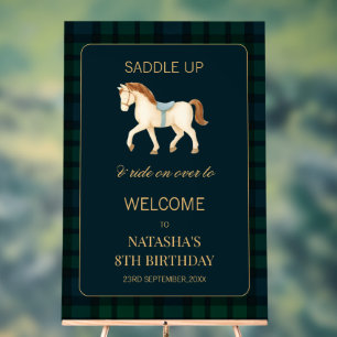 Saddle Up Preppy Horse Birthday Welcome Acrylic Sign