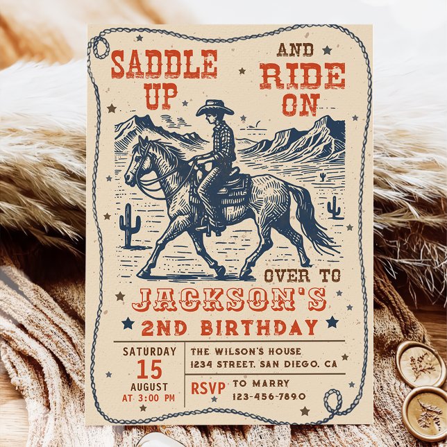 Saddle Up Rodeo Western Cowboy Birthday Party Invitation (Creator Uploaded)