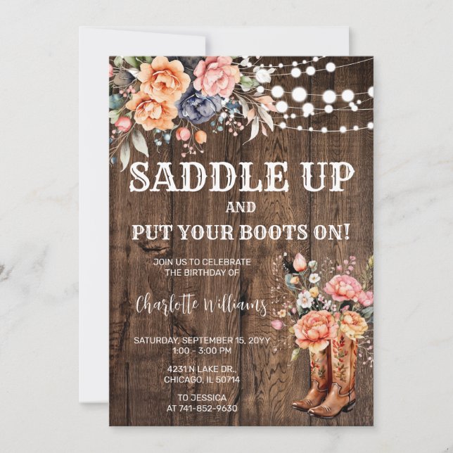 Saddle Up Rustic Western Birthday Party Invitation (Front)