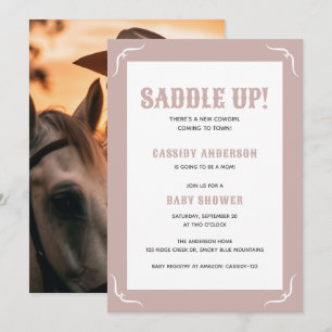 Saddle Up Soft Pink Cowgirl Western Baby Shower Invitation