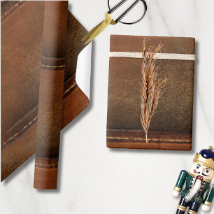 Saddle Up Tan Faux Leather Wrapping Paper