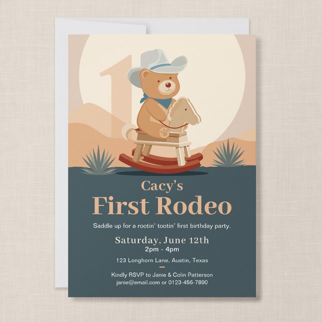 Saddle Up Teddy Bear First Rodeo Birthday Invitation (Saddle Up - First Rodeo Birthday Invitation)