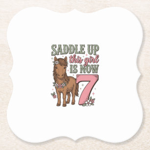 Saddle Up This Girl Is Now 7 Horse Birthday Shirt Paper Coaster