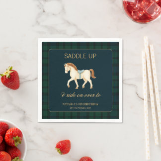 Saddle Up Vintage Preppy Horse Birthday  Napkin