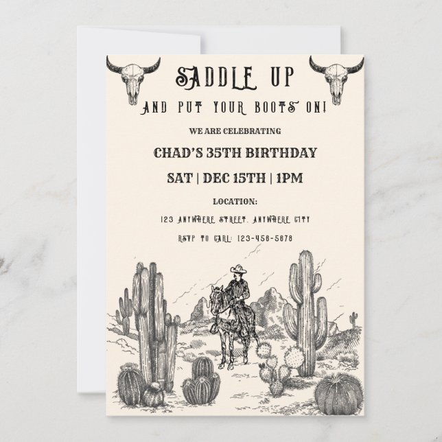 Saddle Up Western Birthday Party Invitation (Front)