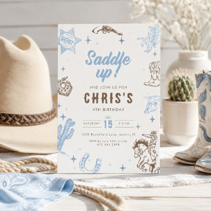 Saddle Up Western Cowboy Birthday Vintage Invitation