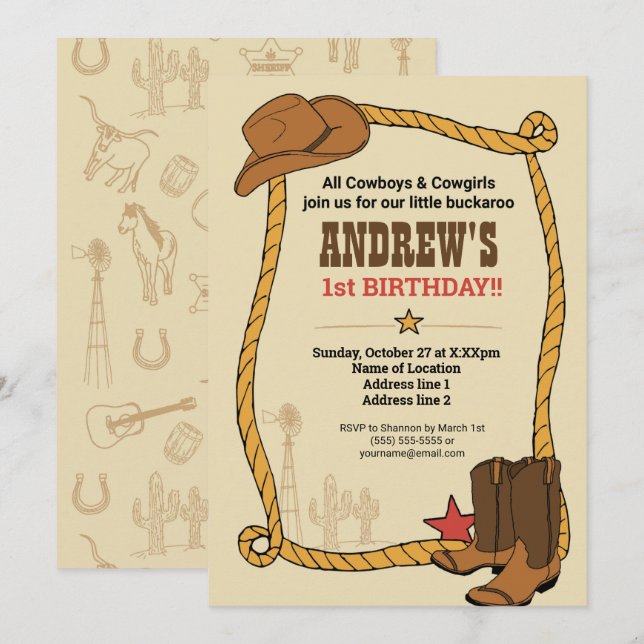 Saddle Up! Western Rodeo Cowboy Birthday Party Invitation (Front/Back)